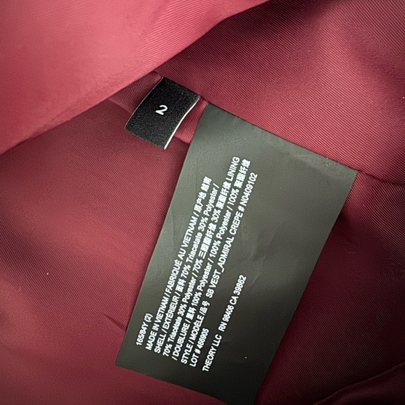 NWT Theory Women's Burgundy “Admiral” Tailored Vest - Picture 11 of 11